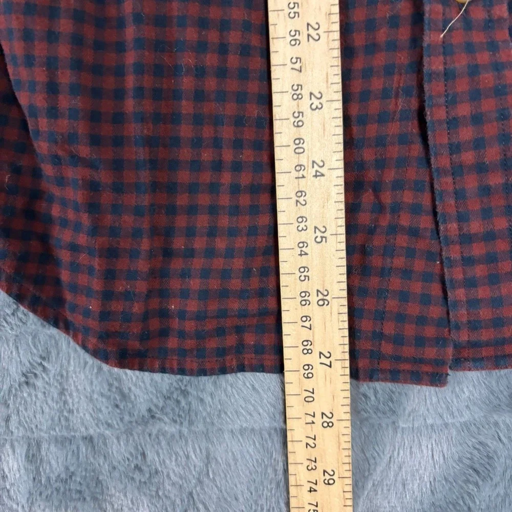 Banana Republic Mens Untucked Fit Gingham Button Down Shirt Burgundy Blue Small